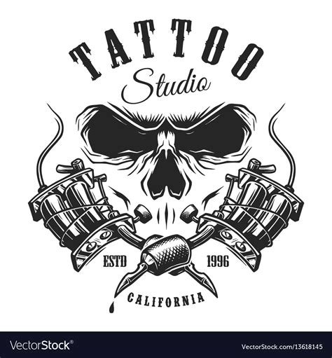 Tattoo studio emblem with machines and skull Vector Image
