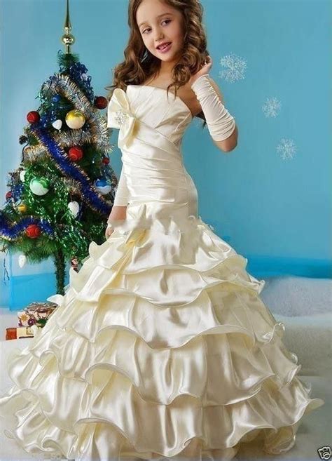 Beautiful Princess Girls' Pageant Dresses Mermaid Satin Strapless Bow ...