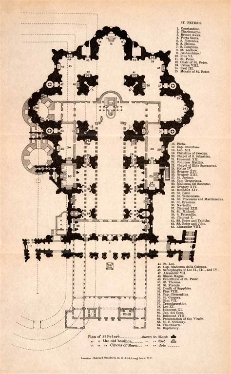 1908 Lithograph Map St Peters Basilica Floor Plan Diagram Rome Nero Circus Italy | eBay