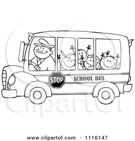 Outlined Happy School Bus Driver And Children Posters, Art Prints by ...