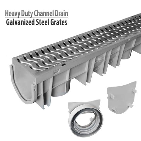 Source 1 Drainage S1E-GLVCH Trench & Driveway Channel Drain Kit With Galvanized Steel Grate ...