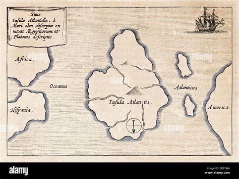 17th century Map of the lost island of Atlantis "Situs Infula Atlantis". See description for ...