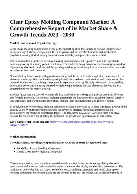Reportprime - Clear Epoxy Molding Compound Market: A Comprehensive Report of its Market Share ...