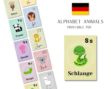 German Alphabet Animal Flashcards for Educational Language Learning ...