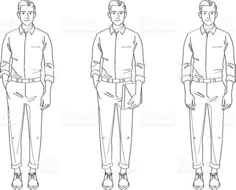 Line Drawing Illustration of Handsome Young Man In Smart Casual Wear | 패션 디자인 드로잉, 노스페이스, 캐주얼