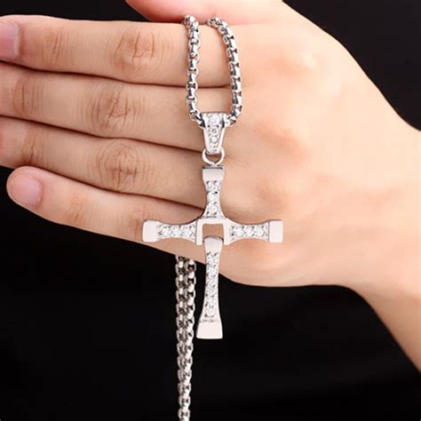 9.99US $ |Fashion Silver Necklace Cross Toretto Mens Stainless Steel Cross Necklace Crystal ...
