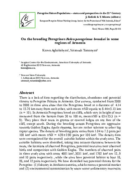 (PDF) On the breeding Peregrines Falco peregrinus brookei in some regions of Armenia | Karen ...