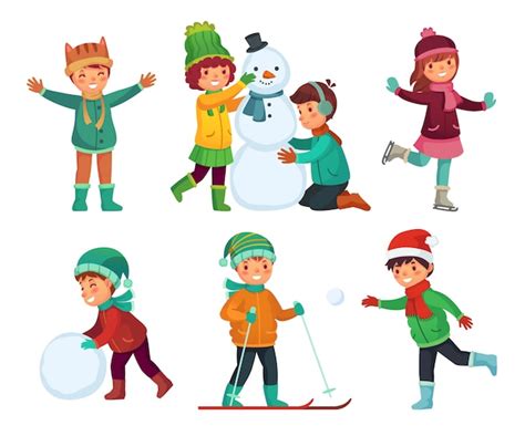 Premium Vector | Happy kids winter activities. children playing with ...