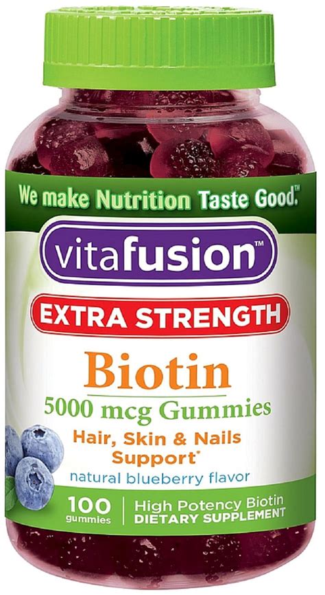 Vitafusion Extra Strength Biotin Gummies 5000 mcg, Blueberry 100 ea (Pack of 3) - Walmart.com