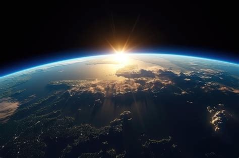 Premium AI Image | blue sunrise view of earth from space