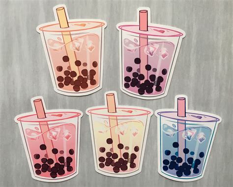 Aesthetic Bubble Tea Boba sticker set of 5 different colors, notebook ...