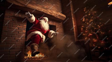 Premium AI Image | Santa claus in front of a fireplace with a christmas ...