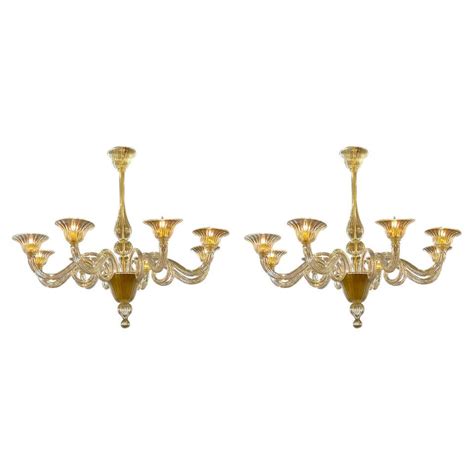 Lovely Pair of Murano Glass Chandeliers For Sale at 1stDibs