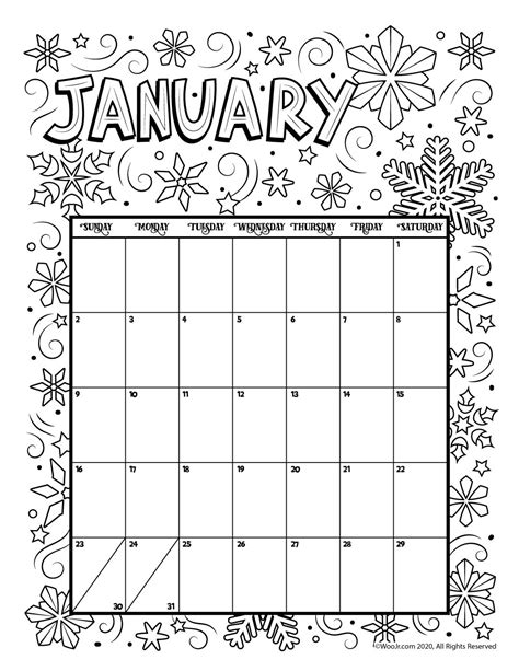 January 2024 Printable Coloring Calendar Page