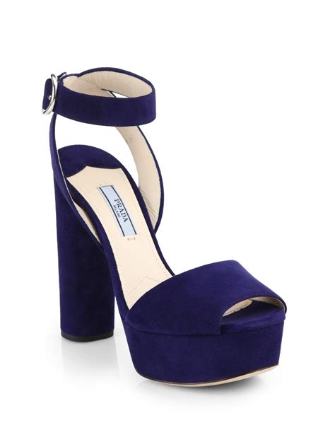 Prada Suede Platform Sandals in Blue - Lyst