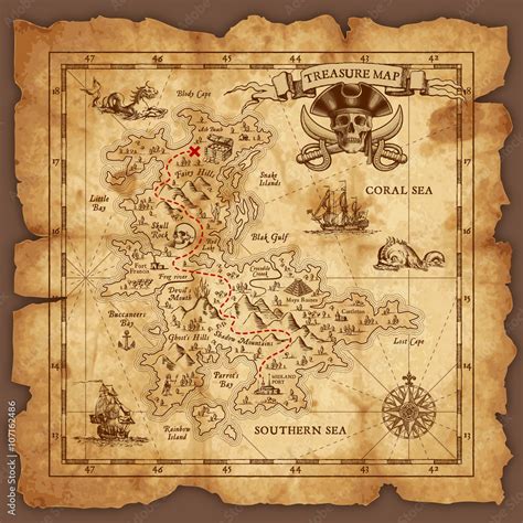 Vector Pirate Treasure Map Stock Vector | Adobe Stock