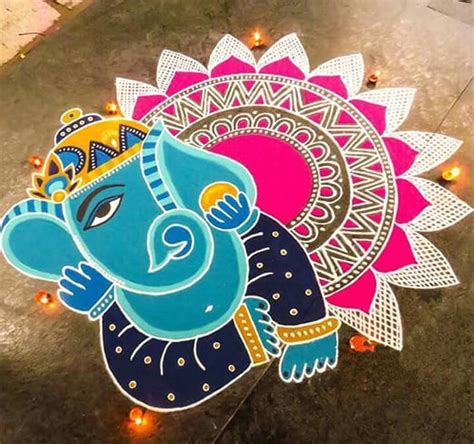 Latest Ganesh Rangoli Designs, Ideas and Pictures For 2017