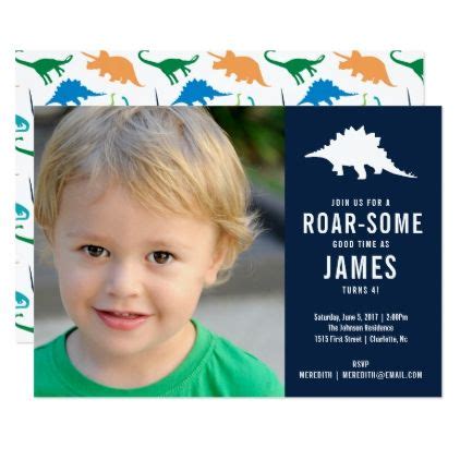 Preppy Dinosaur Silhouette Birthday Party Photo Card - invitations personalize custom special ...