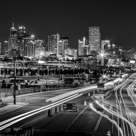 The Denver Skyline at Night above Colfax Avenue black and white Pictures