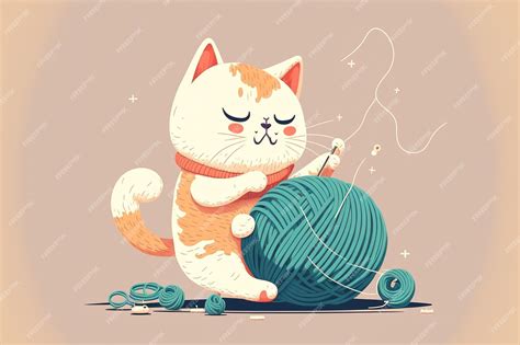 Premium AI Image | Illustration of a cartoon cat playing with a yarn ball animal nature symbol ...