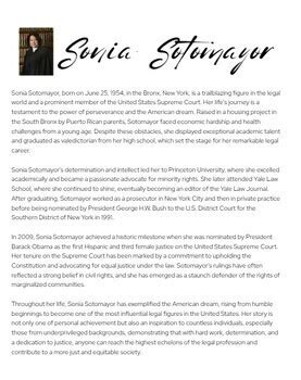 Sonia Sotomayor Biography and Comprehension Questions by Señorito Abito