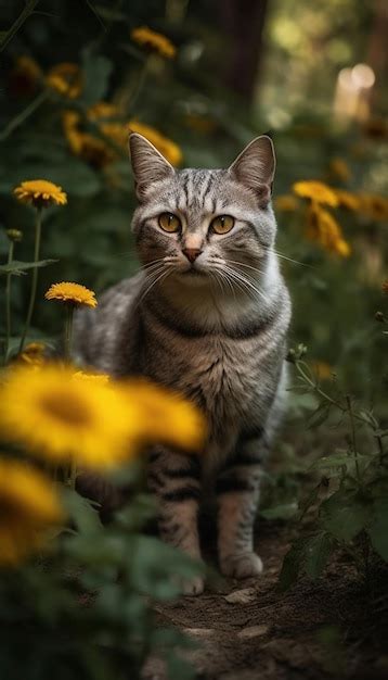 Premium AI Image | A cat in a field of flowers