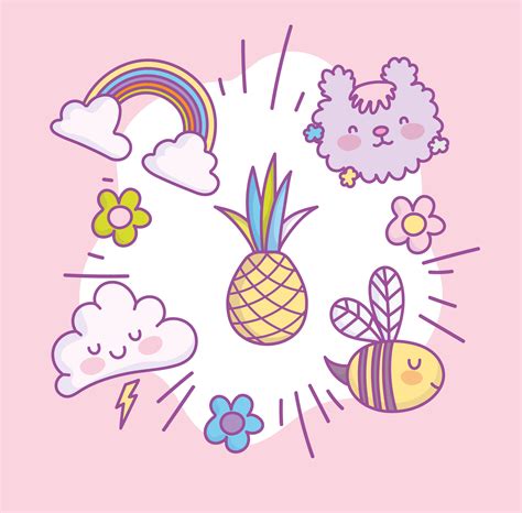 conjunto de iconos lindo kawaii 1252107 Vector en Vecteezy