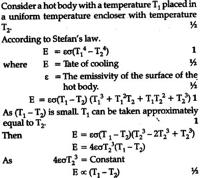 Derive the Newton's law of cooling from Stefan's law - CBSE Class 11 Physics - Learn CBSE Forum