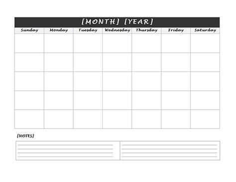 Monthly Blank Calendar with Notes Spaces - Free Printable Templates