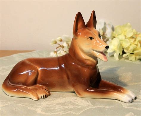 Vintage German Shepherd Figurine Handpainted Ceramic Sitting