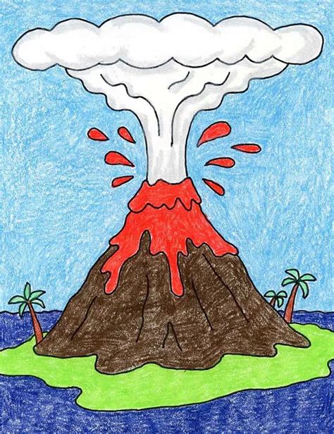 Easy How to Draw a Volcano Tutorial Video and Volcano Coloring Page ...