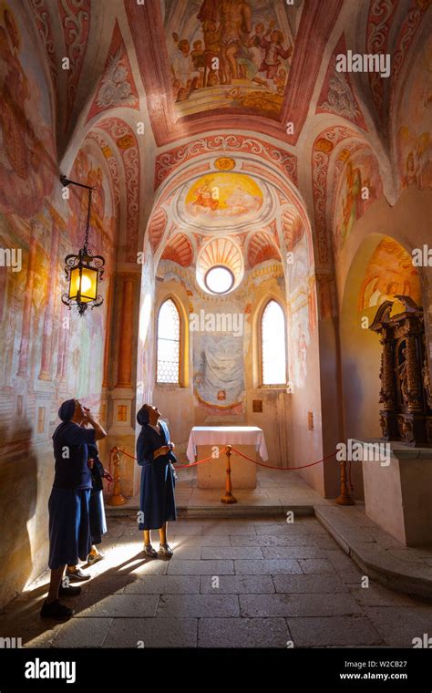 Interior of the 16th century Bled Castle Chapel with illusionist ...