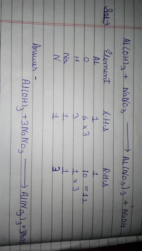 Balance:Al(OH)3 + NaNO3 = Al (NO3)3 + NaOH Please Show the Solution ...