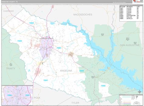 Angelina County, TX Wall Map Premium Style by MarketMAPS