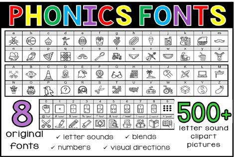 Phonics Fonts Bundle - 8 Clip Art Fonts