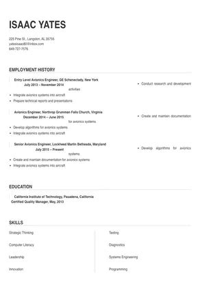 Avionics Engineer Resume Sample & Tips | Online Resume Builder