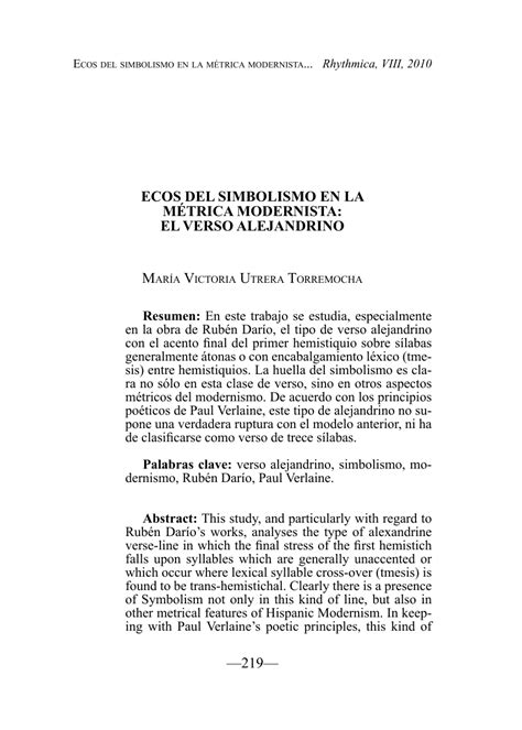 (PDF) ECOS DEL SIMBOLISMO EN LA MÉTRICA MODERNISTA: EL VERSO ALEJANDRINO