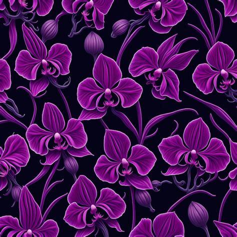 Premium AI Image | Purple orchids on a black background.