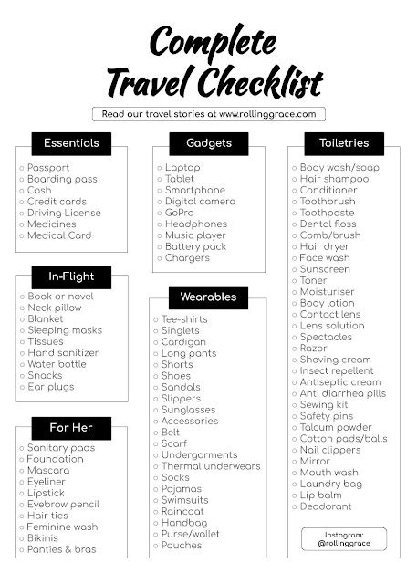 Free Printable Complete Travel Packing Checklists