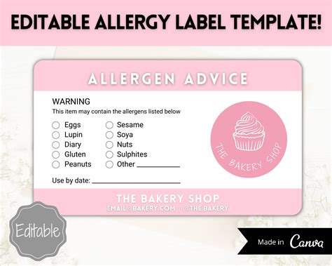 EDITABLE Allergy Label Template Allergen Label Allergy - Etsy Australia