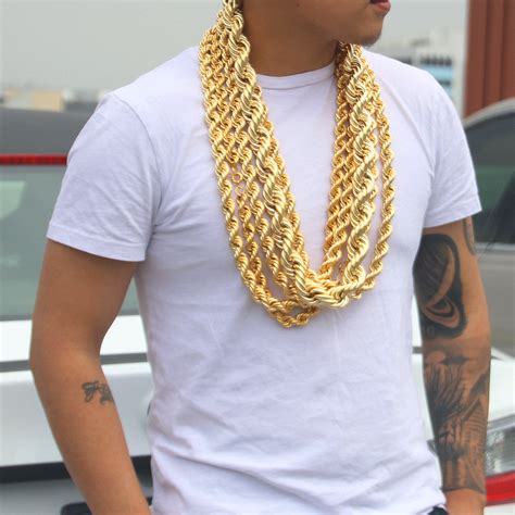 24k Gold Plated 14mm-25mm 36 Inch Rope Chain |BlingKingStar |Free Shipping