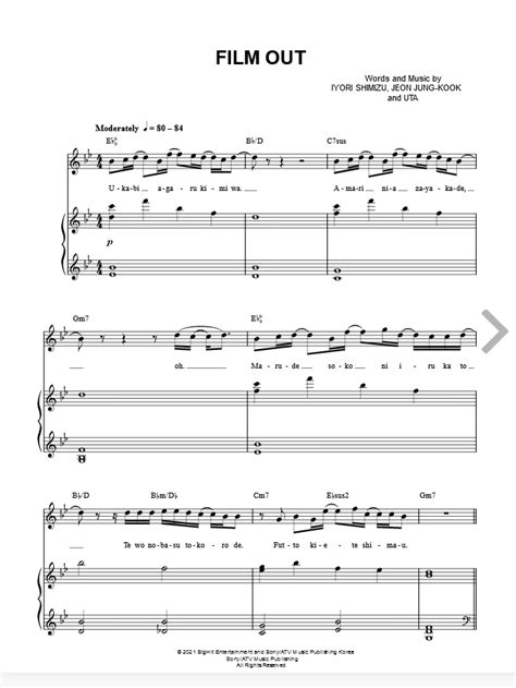 BTS "Film out" Sheet Music in Bb Major (transposable) - Download & Print in 2021 | Sheet music ...