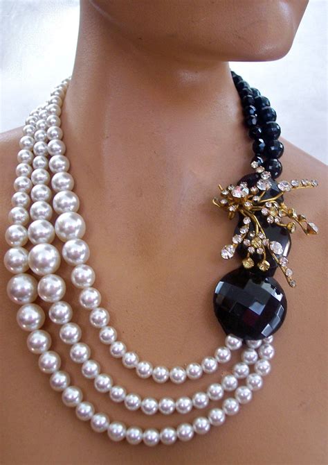 Black and White Necklace Pearls with Austrian by secondlookjewelry ...