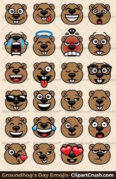 Groundhog's Day Emoji Clipart Faces / Cute Groundhog Emojis Emotions Expressions | Emoji clipart ...