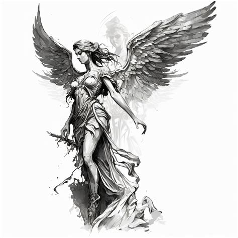 Angel Tattoo Design White Background PNG File Download High Resolution ...