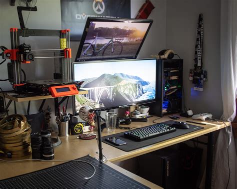 New ultra wide and a 3d printer. | Computer desk setup, Gaming room ...