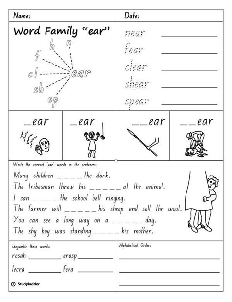 Image result for phonics ear words worksheets Blends Worksheets, Family ...