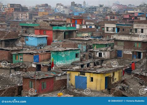 Slum district in India stock image. Image of buildings - 308445037