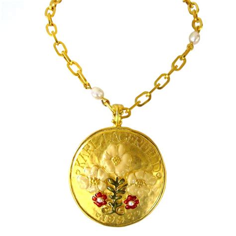 Karl Lagerfeld Red and Tan Enamel New Never worn Heart Necklace 1990s For Sale at 1stDibs