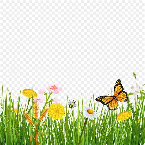 Spring Grass PNG Transparent, Spring Grass With Butterflies Beautiful Background, Butterfly ...